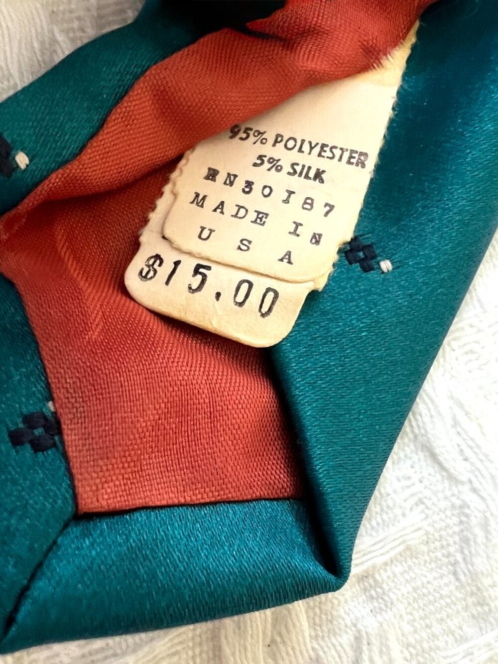 Vintage YSL Tie - Teal - Necktie - New Old Stock - Original Tag - Picture 7 of 7